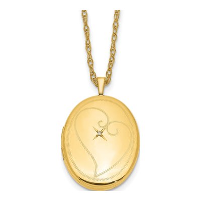 14K Gold-Filled Diamond Filled Heart Locket Pendant Necklace