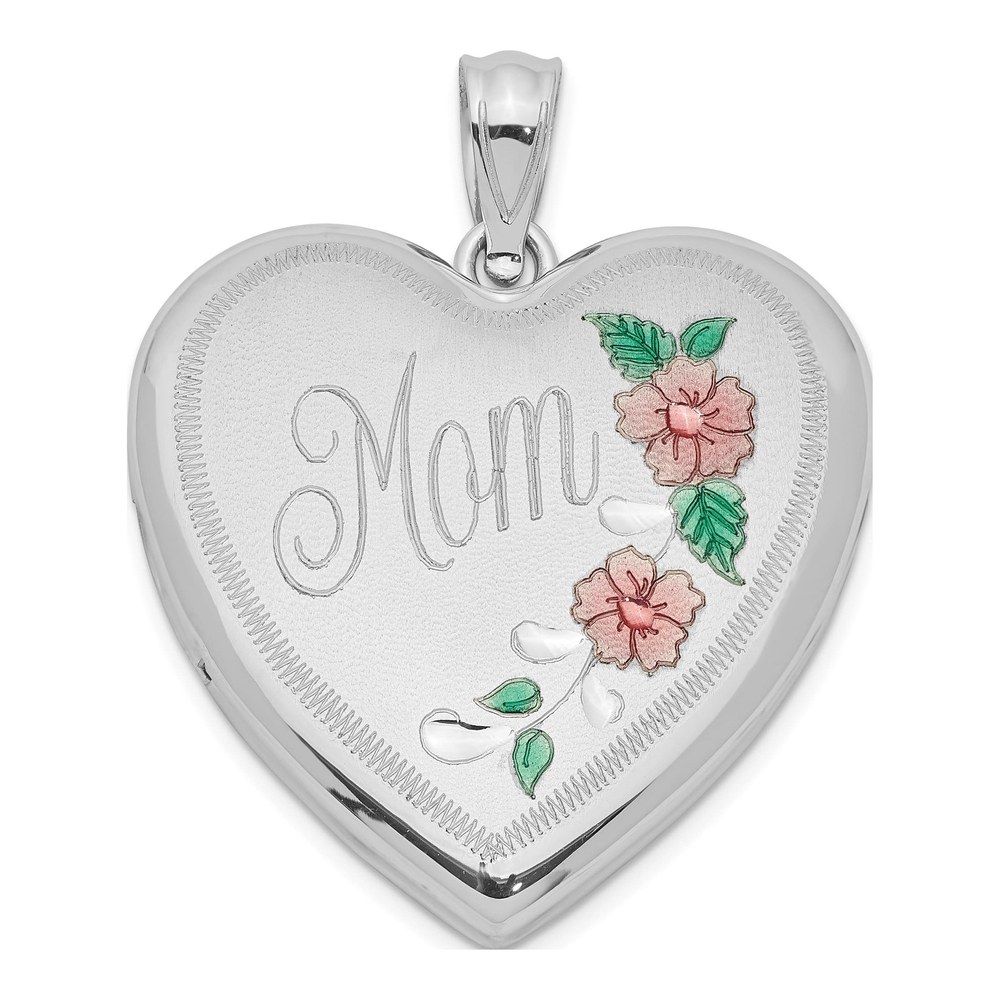 Sterling Silver Enameled Mom Heart Locket, 24mm