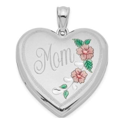 Sterling Silver Enameled Mom Heart Locket
