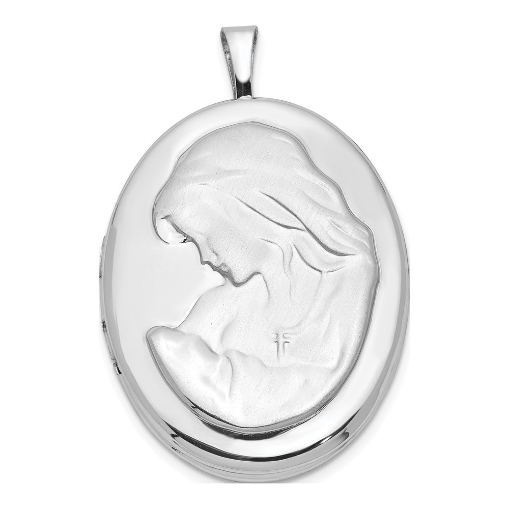 Sterling Silver Rhodium-Plated Mother & Baby Oval Locket