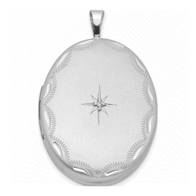 Sterling Silver Diamond Star Oval Locket
