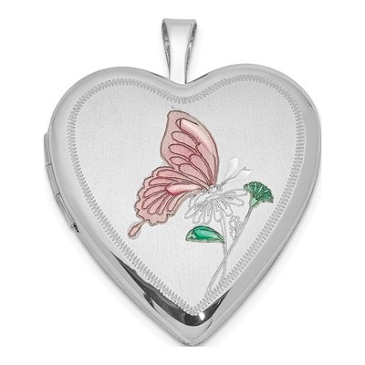 Sterling Silver Enameled Butterfly Heart Locket