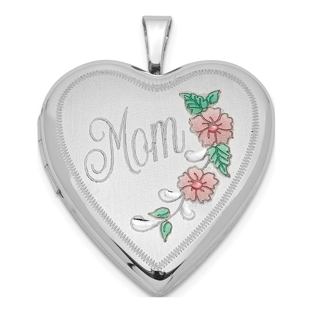 Sterling Silver Enameled Floral Mom Heart Locket