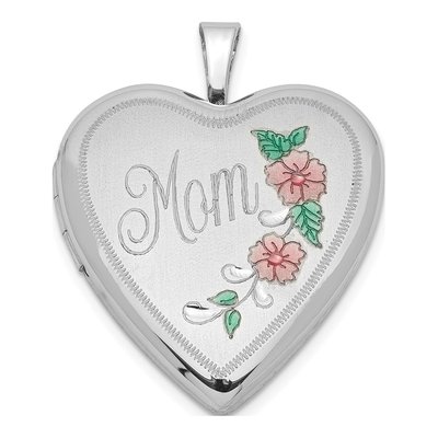 Sterling Silver Enameled Floral Mom Heart Locket