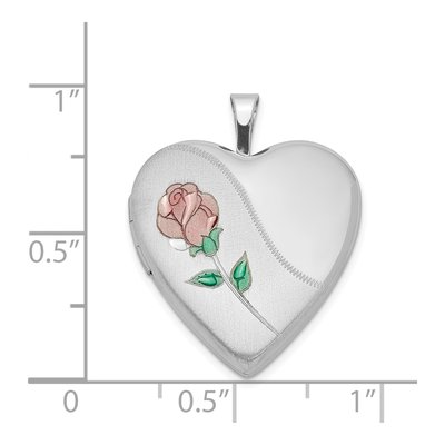 Sterling Silver Rhod-Plated 20mm Satin, Enamel, D/C Floral Heart Locket – view 5