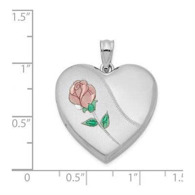 Sterling Silver Rose Locket, Enameled & Diamond-Cut 24mm – view 5