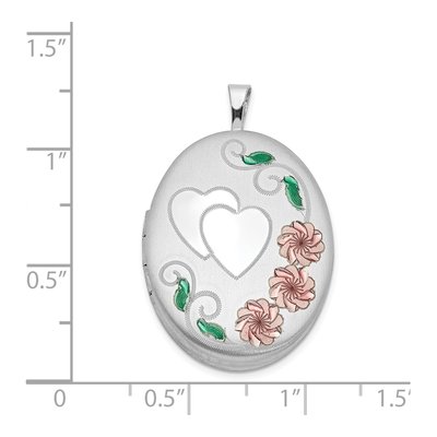 Sterling Silver Enamel Floral Heart Oval Locket – view 5