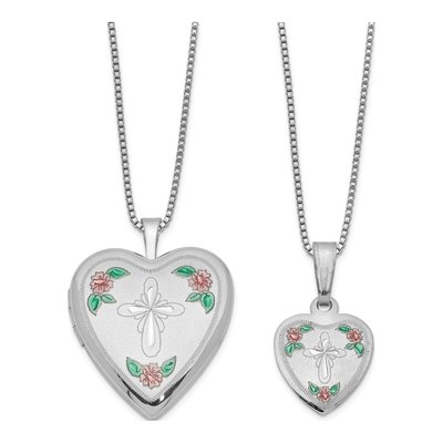 Sterling Silver Mother & Daughter Locket Necklace Set