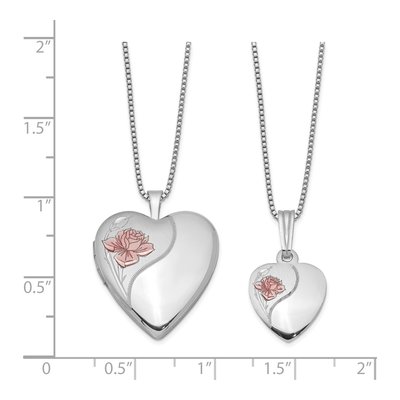Sterling Silver Rose Heart Locket Necklace Set – view 3