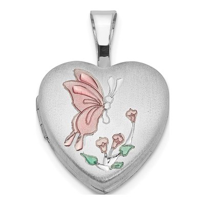 Sterling Silver Enamel Butterfly Heart Locket