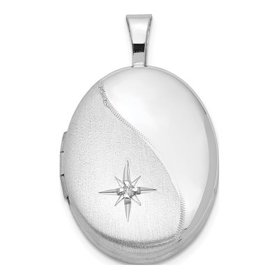 Sterling Silver Diamond Star Oval Locket