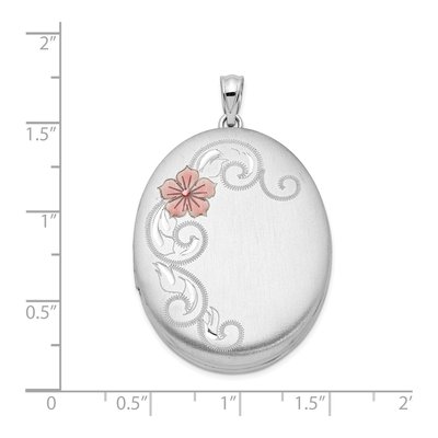 Sterling Silver Rhodium-Plated Satin & Enameled Floral 34mm Oval Locket – view 5