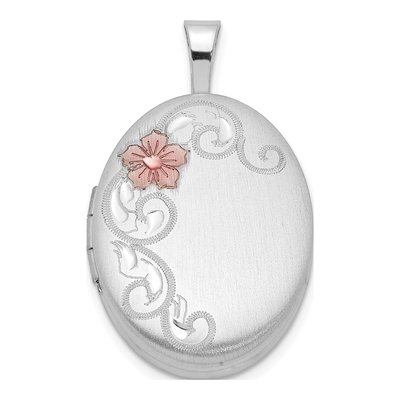 Sterling Silver Enamel Floral Oval Locket