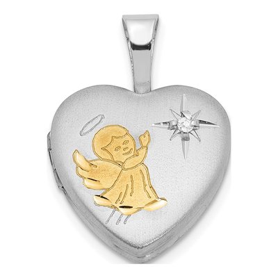 Sterling Silver Diamond Angel Heart Locket