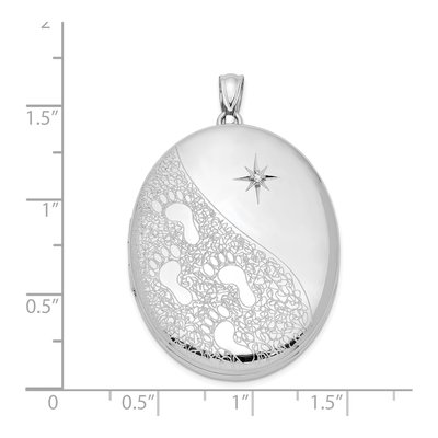 Sterling Silver Diamond Footprints Oval Locket – view 6