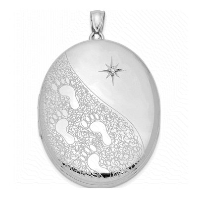 Sterling Silver Diamond Footprints Oval Locket