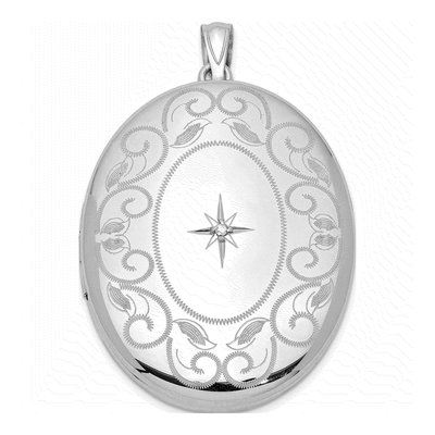 Sterling Silver Diamond Swirl Oval Locket