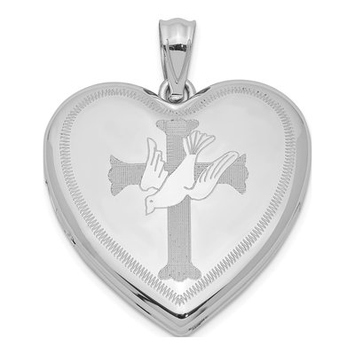 Sterling Silver Dove Cross Heart Locket