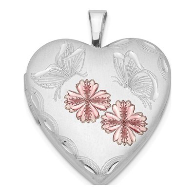Sterling Silver Enamel Flower Butterfly Heart Locket