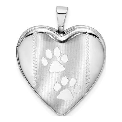 Sterling Silver Paw Prints Heart Locket