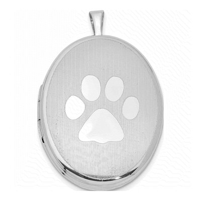 Sterling Silver Paw Print Oval Locket