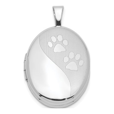 Sterling Silver Paw Prints Oval Locket