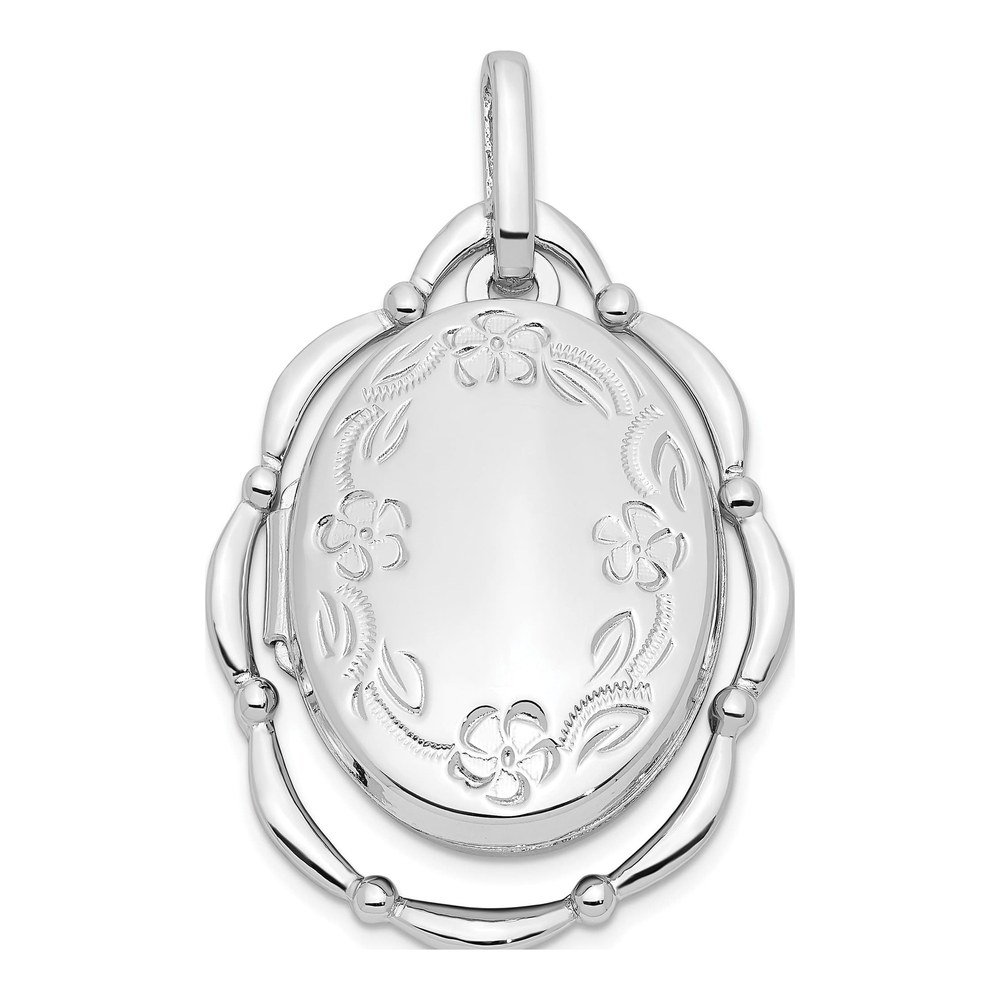 Sterling Silver Rhodium-Plated Oval Floral Locket