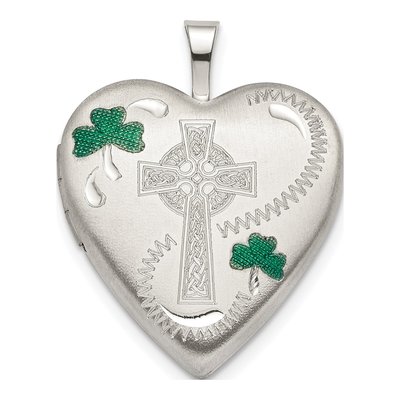 Sterling Silver Green Enamel Heart Clover Locket