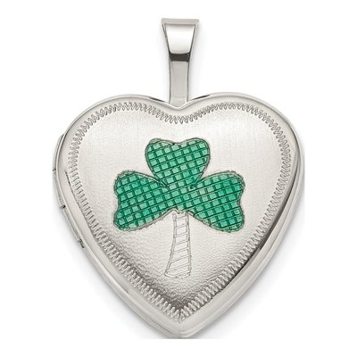 Sterling Silver Green Enamel Clover Heart Locket