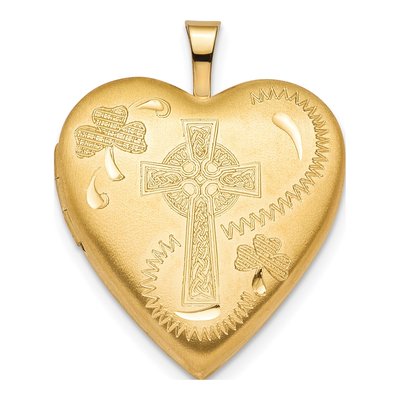 Gold-Plated Sterling Silver Clover Cross Heart Locket
