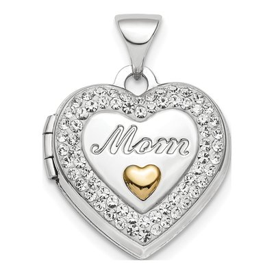 Sterling Silver Crystal Mom Heart Locket