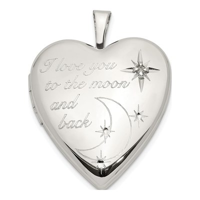 Sterling Silver Diamond Heart Love to Moon Locket