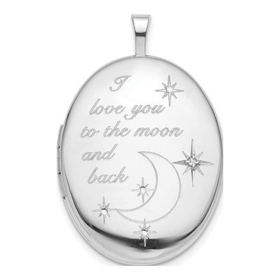 Sterling Silver Diamond Oval Love to Moon Locket