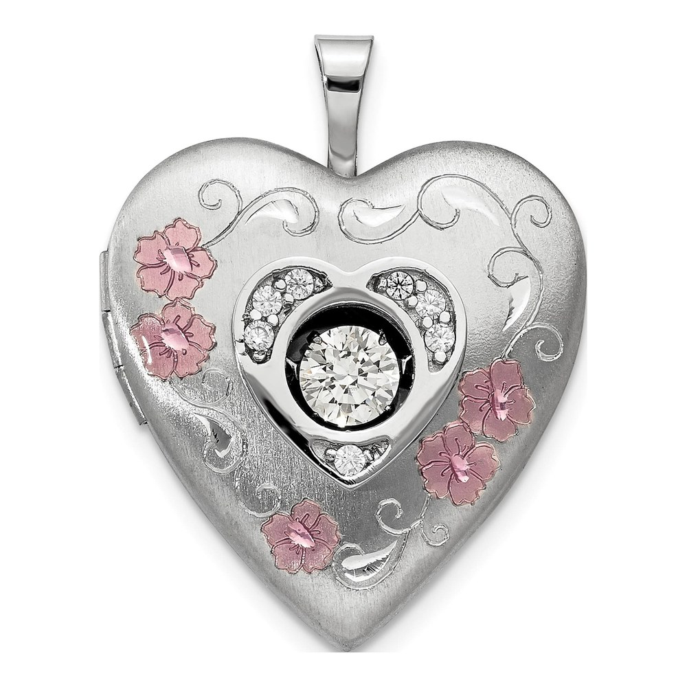 Sterling Silver CZ Heart Locket Pendant