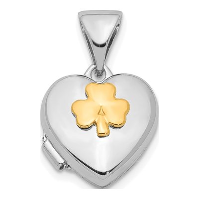 Sterling Silver Yellow Rhodium 11mm Clover Heart Locket