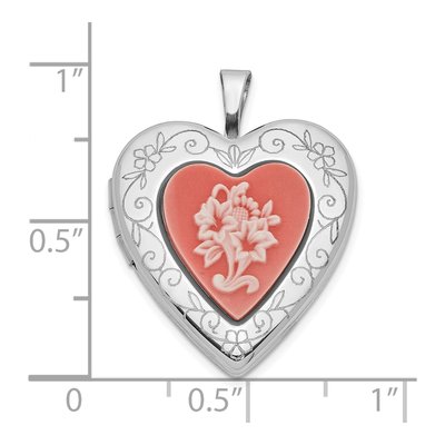 Sterling Silver Pink Cameo Flower Heart Locket – view 5