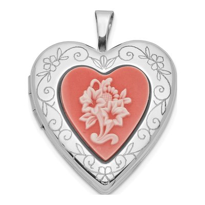 Sterling Silver Pink Cameo Flower Heart Locket