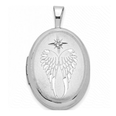 Sterling Silver Diamond Angel Wings Locket