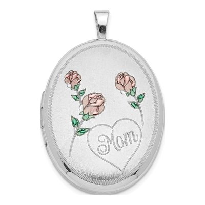 Sterling Silver Enameled Mom Oval Locket