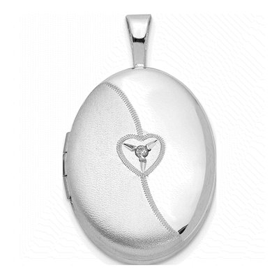 Sterling Silver Diamond Heart Oval Locket