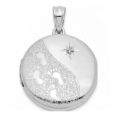 Sterling Silver Footprints Round Locket Pendant