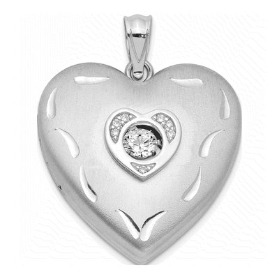 Sterling Silver CZ & Diamond Heart Locket