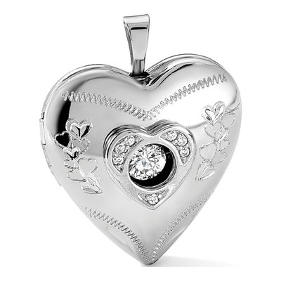 Sterling Silver CZ & Diamond Heart Locket – view 6