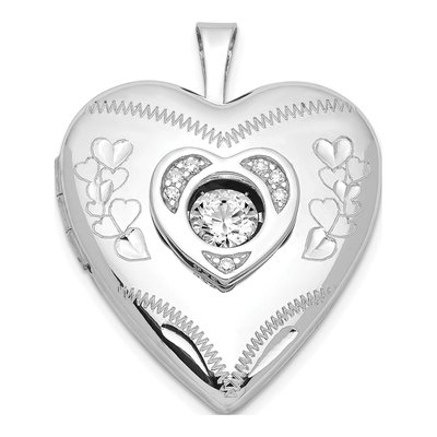 Sterling Silver CZ & Diamond Heart Locket