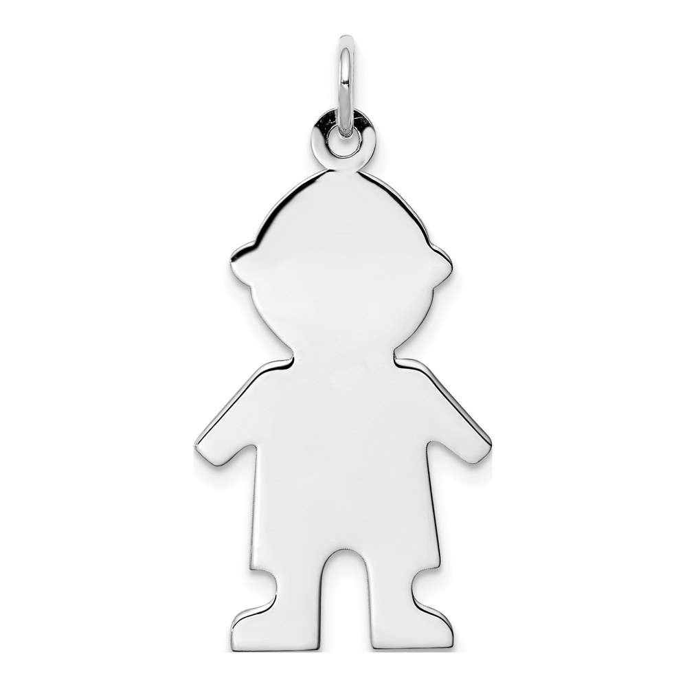 Sterling Silver Rhod-Plated Eng. Boy Polished Front/satin Back Disc Charm Pendant
