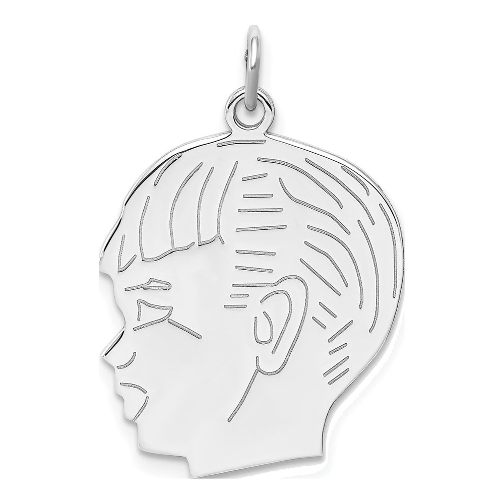 Sterling Silver Rhod-Plated Eng. Boy Polished Front/satin Back Disc Charm Pendant