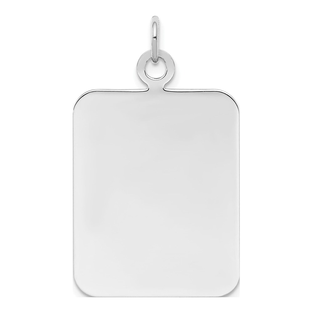 Sterling Silver Rhodium-Plated Rh-Plt Engravable Rectangle Polished Front/back Disc Charm Pendant