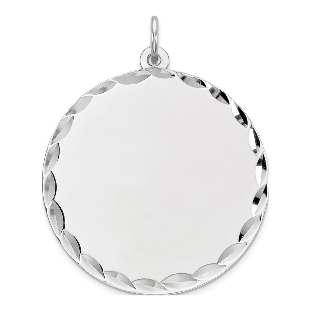 Sterling Silver Rhod-Plated Eng. Rnd Polish Front/satin Back Disc Charm Pendant