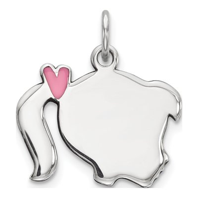 Sterling Silver Pink Enamel Girl Head Disc Charm