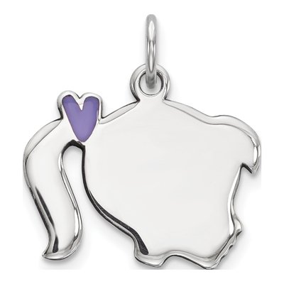 Sterling Silver Purple Enamel Girl Head Charm